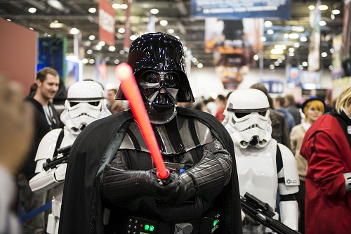 LONDON, UK - OCTOBER 28: Darth Vader and Storm Troopers pose at